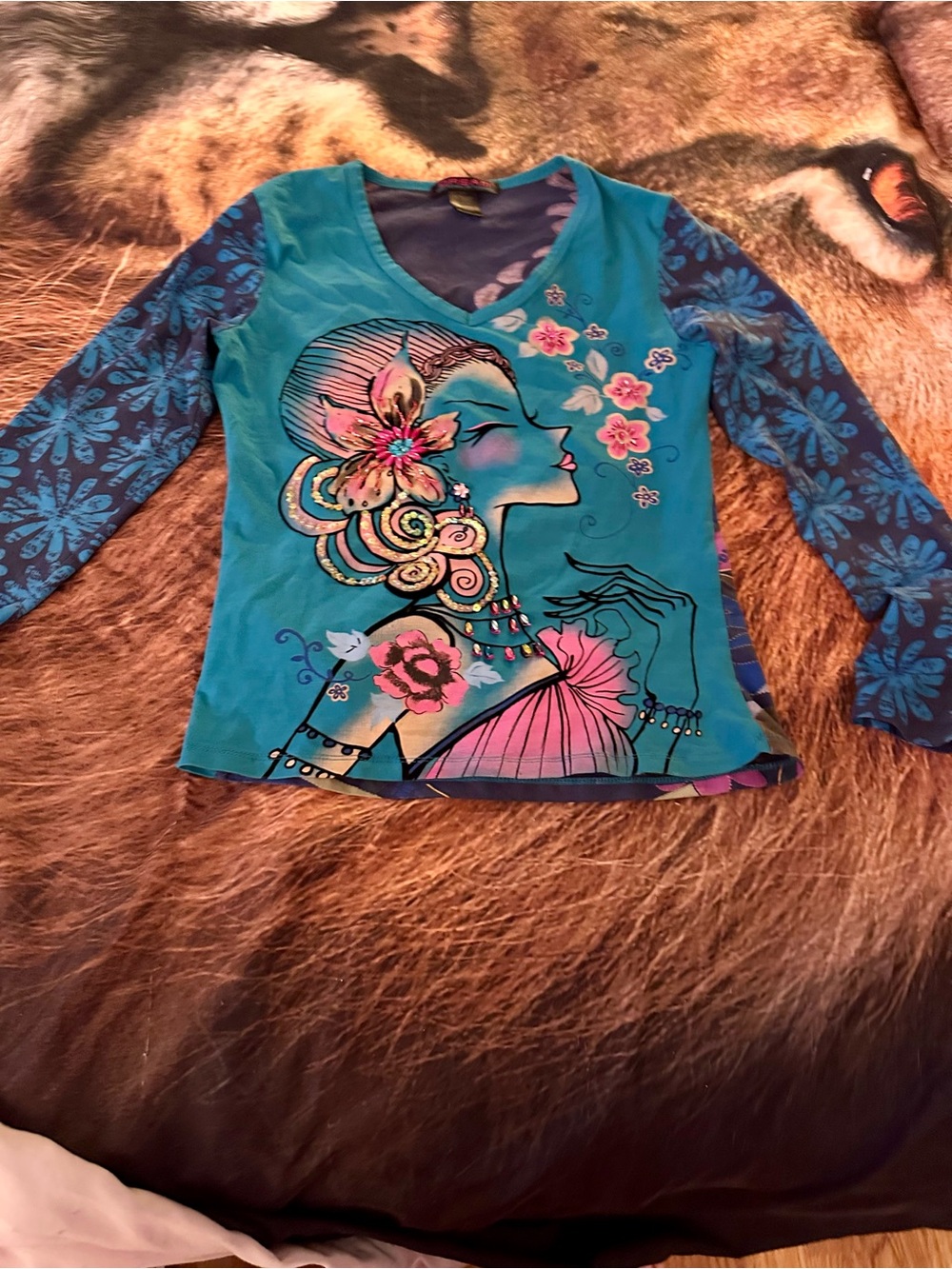 Dreamgirl Teal & Blue Floral Long Sleeve Tee